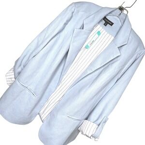 41 Hawthorn Natalie Knit Blazer Light Blue 2X Striped Lined Roll Tab Sleeve‎